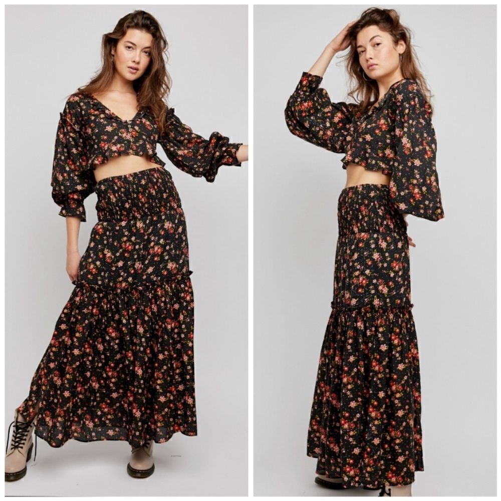 Free People Secret Garden Floral Maxi Skirt Set Size Xs